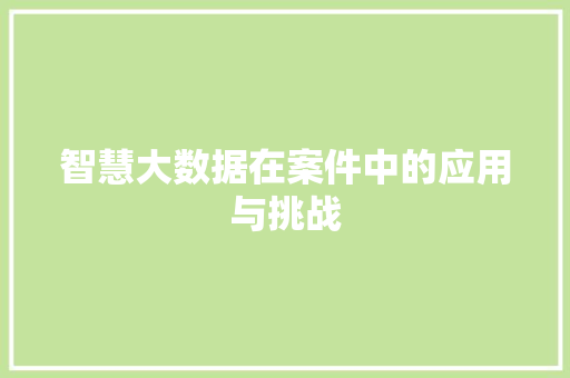 智慧大数据在案件中的应用与挑战