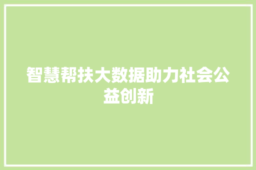 智慧帮扶大数据助力社会公益创新