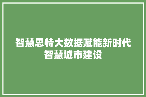 智慧思特大数据赋能新时代智慧城市建设