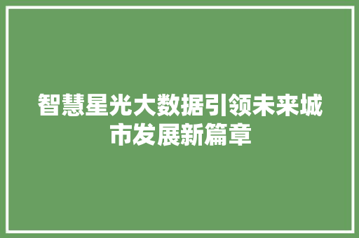 智慧星光大数据引领未来城市发展新篇章