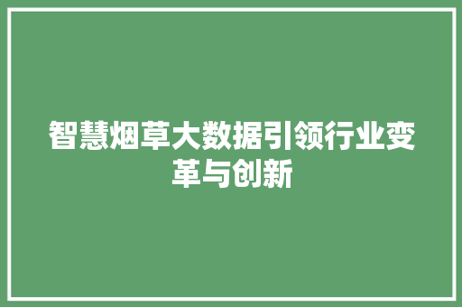 智慧烟草大数据引领行业变革与创新