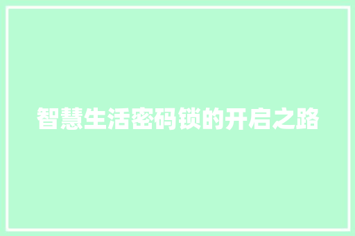 智慧生活密码锁的开启之路