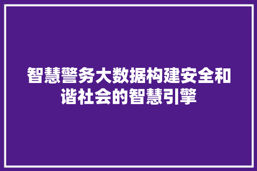 智慧警务大数据构建安全和谐社会的智慧引擎