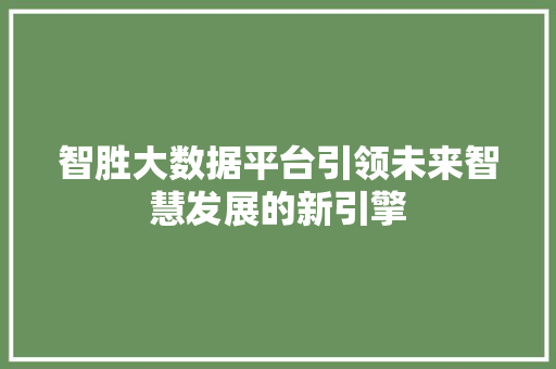 智胜大数据平台引领未来智慧发展的新引擎