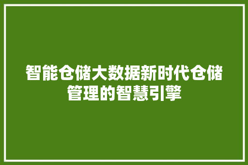 智能仓储大数据新时代仓储管理的智慧引擎