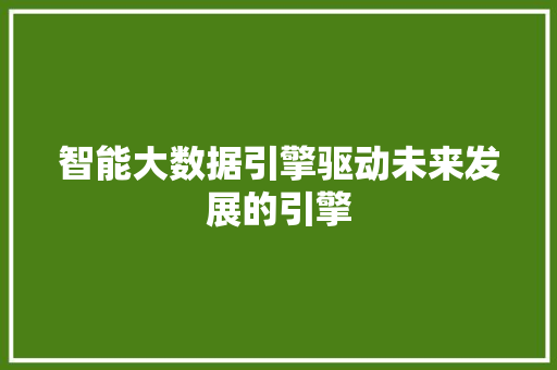 智能大数据引擎驱动未来发展的引擎