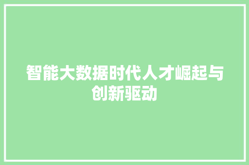 智能大数据时代人才崛起与创新驱动