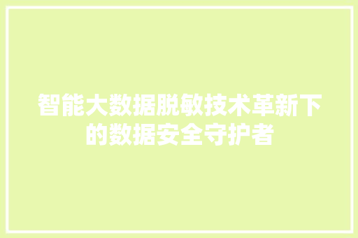 智能大数据脱敏技术革新下的数据安全守护者