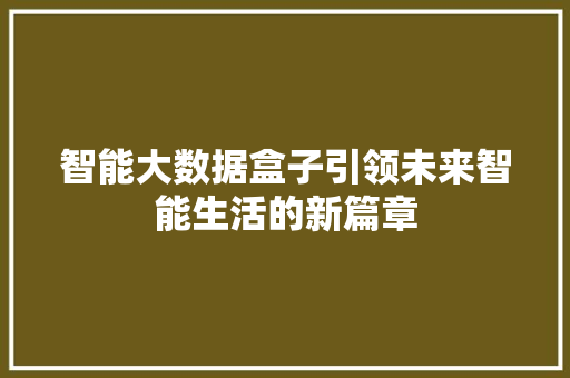 智能大数据盒子引领未来智能生活的新篇章