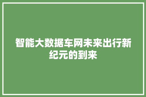 智能大数据车网未来出行新纪元的到来