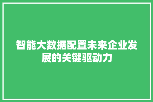 智能大数据配置未来企业发展的关键驱动力