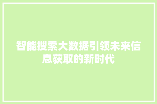 智能搜索大数据引领未来信息获取的新时代