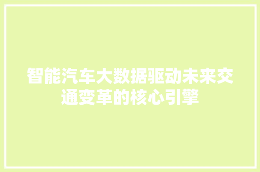 智能汽车大数据驱动未来交通变革的核心引擎