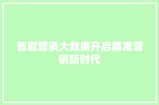 智能营销大数据开启精准营销新时代