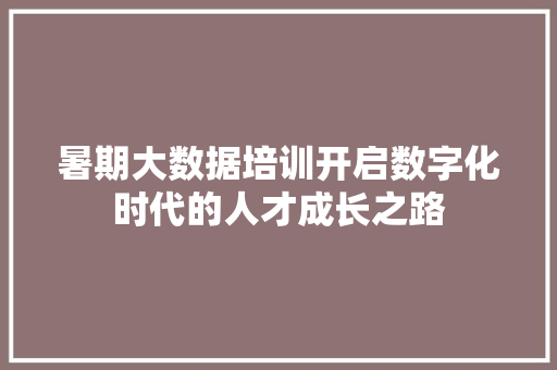 暑期大数据培训开启数字化时代的人才成长之路