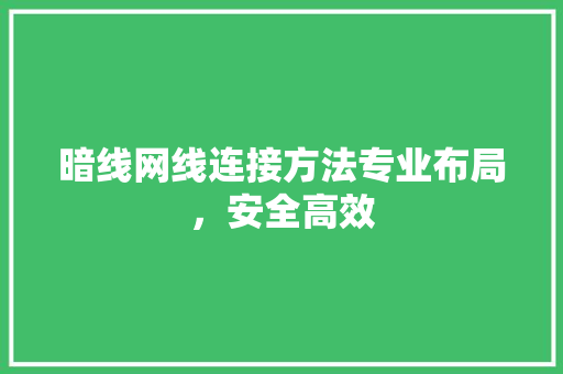 暗线网线连接方法专业布局，安全高效