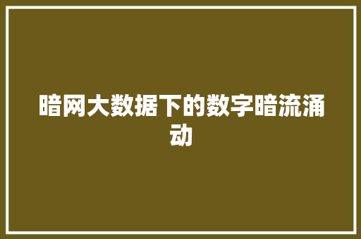 暗网大数据下的数字暗流涌动