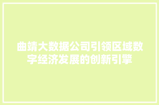 曲靖大数据公司引领区域数字经济发展的创新引擎