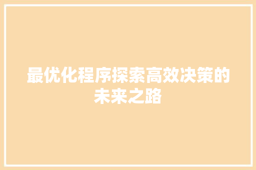 最优化程序探索高效决策的未来之路