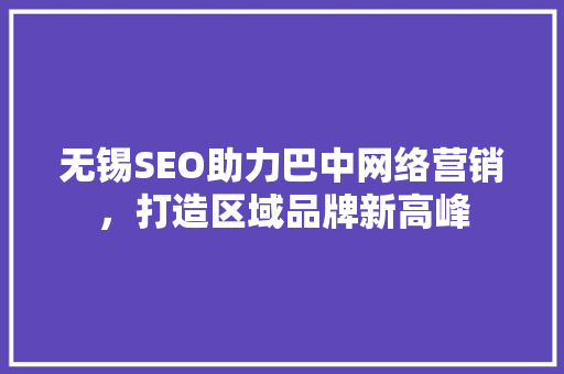 无锡SEO助力巴中网络营销，打造区域品牌新高峰