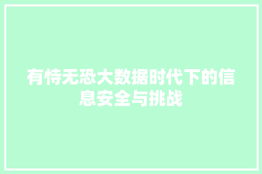 有恃无恐大数据时代下的信息安全与挑战