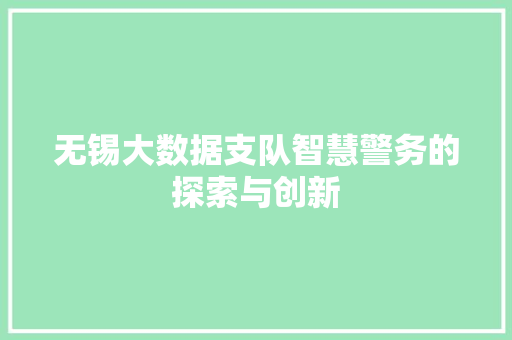 无锡大数据支队智慧警务的探索与创新