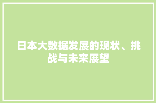 日本大数据发展的现状、挑战与未来展望