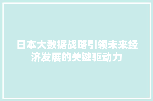 日本大数据战略引领未来经济发展的关键驱动力