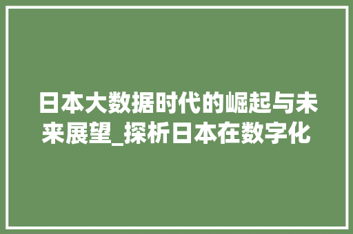 日本大数据时代的崛起与未来展望_探析日本在数字化浪潮中的发展步骤
