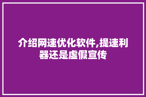 介绍网速优化软件,提速利器还是虚假宣传