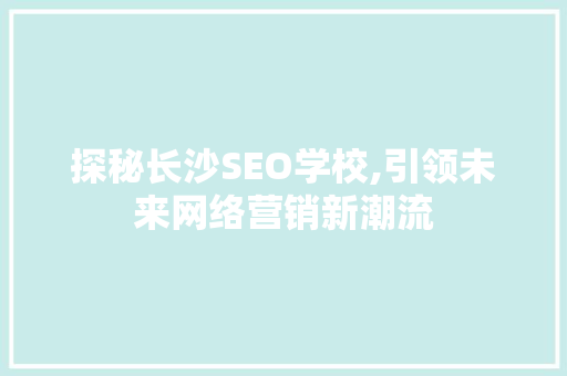 探秘长沙SEO学校,引领未来网络营销新潮流