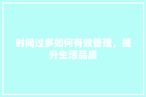 时间过多如何有效管理，提升生活品质