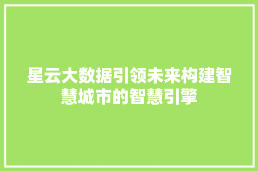 星云大数据引领未来构建智慧城市的智慧引擎