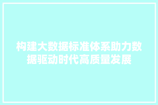 构建大数据标准体系助力数据驱动时代高质量发展