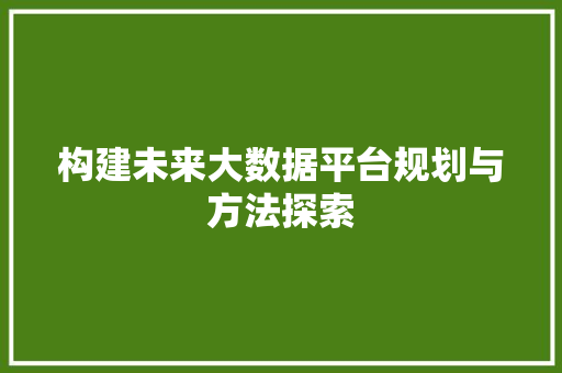 构建未来大数据平台规划与方法探索