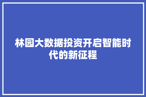 林园大数据投资开启智能时代的新征程