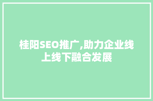 桂阳SEO推广,助力企业线上线下融合发展 后端技术
