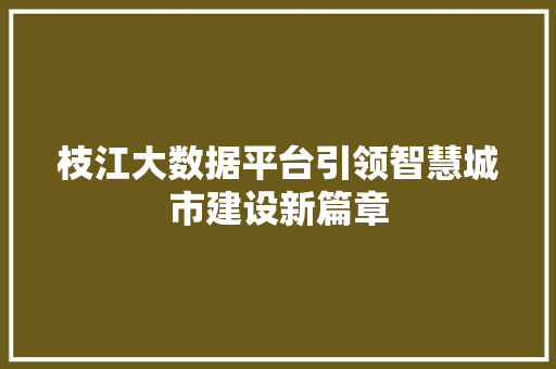枝江大数据平台引领智慧城市建设新篇章