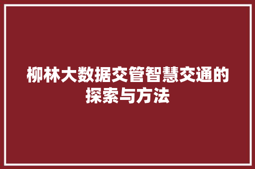 柳林大数据交管智慧交通的探索与方法