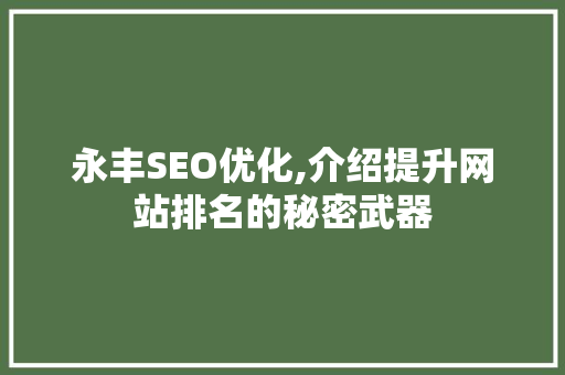 永丰SEO优化,介绍提升网站排名的秘密武器