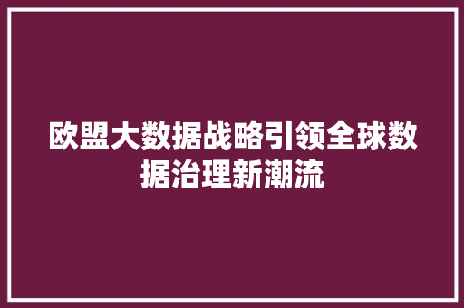 欧盟大数据战略引领全球数据治理新潮流