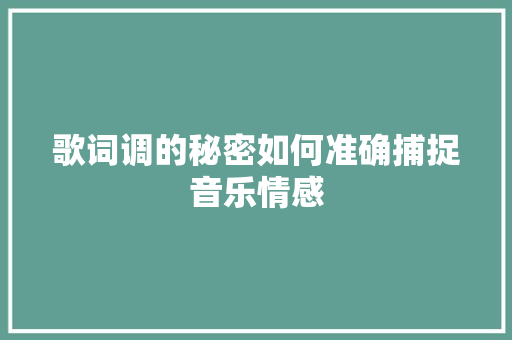 歌词调的秘密如何准确捕捉音乐情感