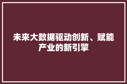 未来大数据驱动创新、赋能产业的新引擎