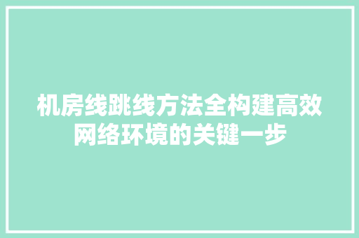 机房线跳线方法全构建高效网络环境的关键一步