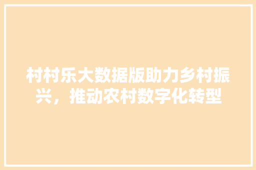 村村乐大数据版助力乡村振兴，推动农村数字化转型