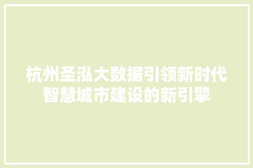 杭州圣泓大数据引领新时代智慧城市建设的新引擎