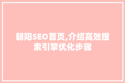 朝阳SEO首页,介绍高效搜索引擎优化步骤 缓存Redis