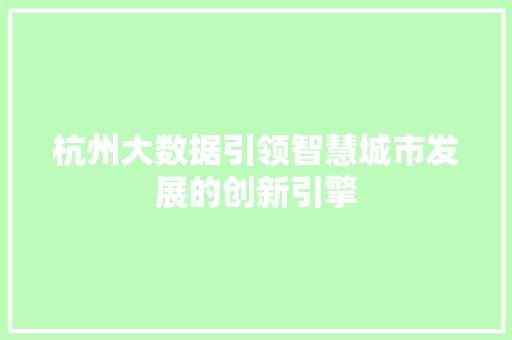 杭州大数据引领智慧城市发展的创新引擎