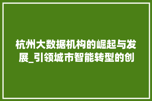 杭州大数据机构的崛起与发展_引领城市智能转型的创新力量