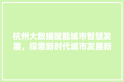 杭州大数据赋能城市智慧发展，探索新时代城市发展新路径